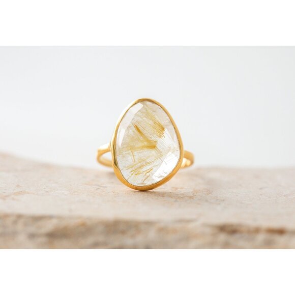 Jewelry - Gemstone Ring Golden Rutile Quartz Ring Statement Ring Gold Rutilated Quartz